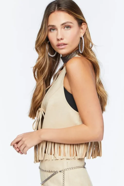 Faux Suede Fringe Vest