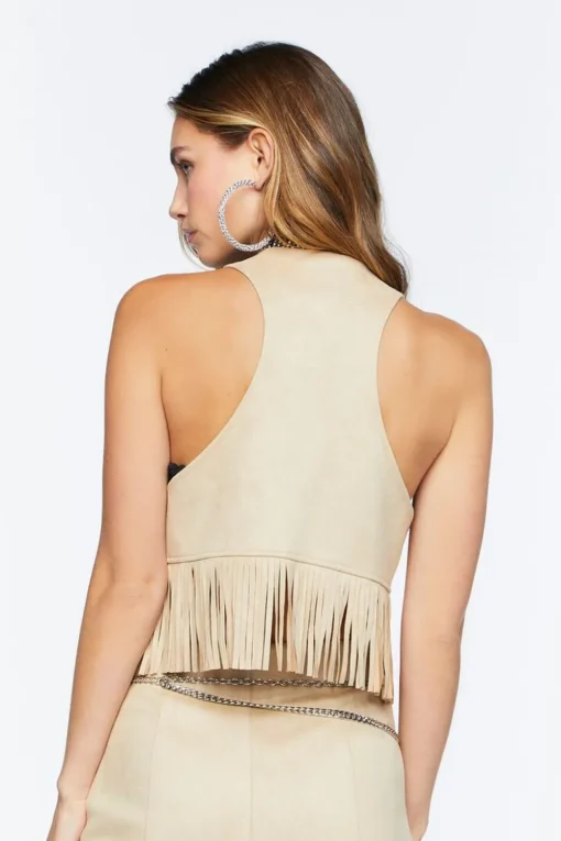Faux Suede Fringe Vest
