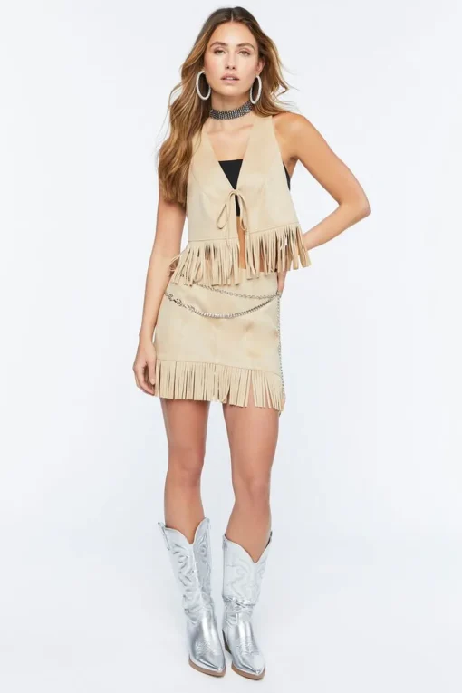 Faux Suede Fringe Vest