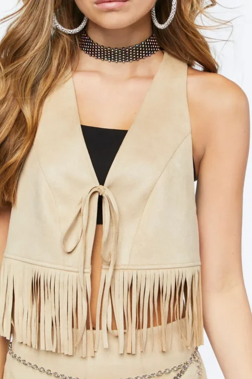 Faux Suede Fringe Vest