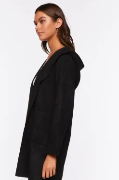 Faux Suede Hooded Longline Jacket