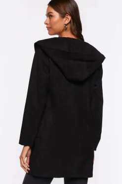 Faux Suede Hooded Longline Jacket