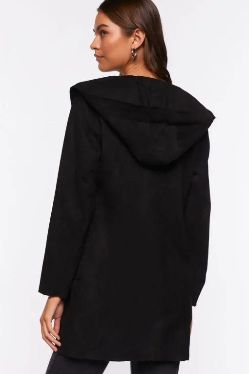 Faux Suede Hooded Longline Jacket