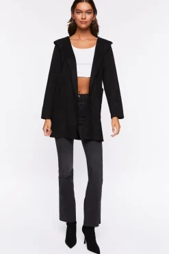 Faux Suede Hooded Longline Jacket