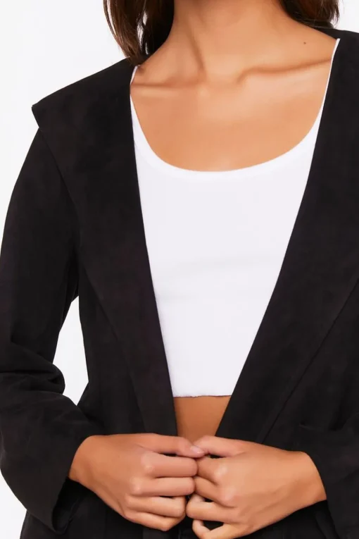 Faux Suede Hooded Longline Jacket