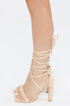 Faux Suede Lace-Up Block Heels