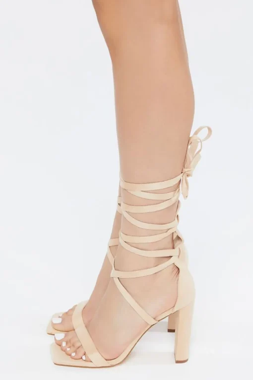 Faux Suede Lace-Up Block Heels