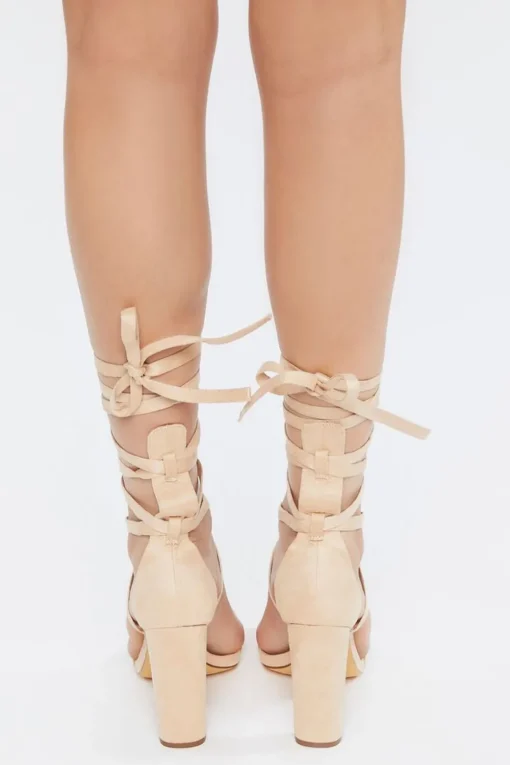 Faux Suede Lace-Up Block Heels
