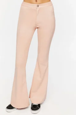 Faux Suede Mid-Rise Flare Pants