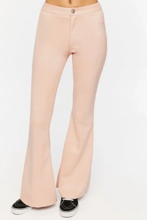 Faux Suede Mid-Rise Flare Pants