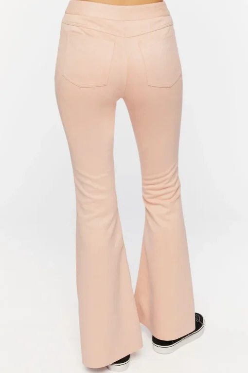 Faux Suede Mid-Rise Flare Pants