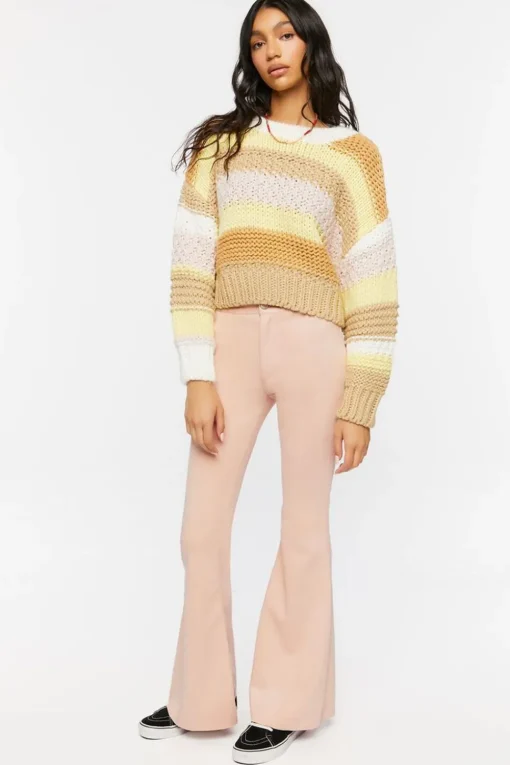 Faux Suede Mid-Rise Flare Pants