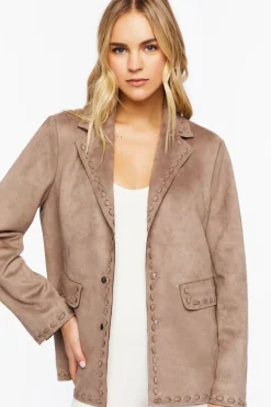 Faux Suede Peak Lapel Blazer