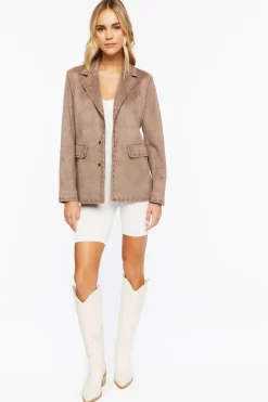 Faux Suede Peak Lapel Blazer