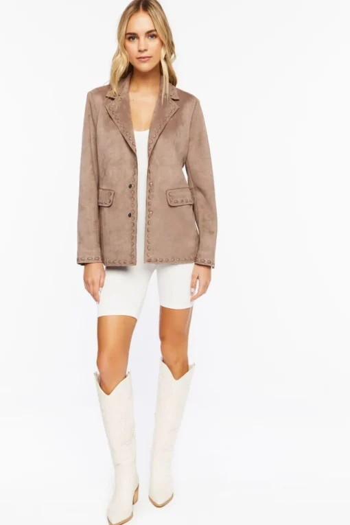 Faux Suede Peak Lapel Blazer