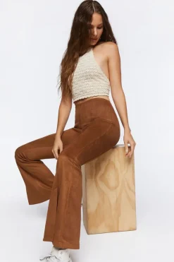 Faux Suede Split-Hem Pants