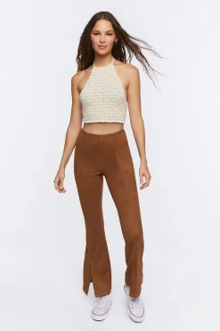 Faux Suede Split-Hem Pants