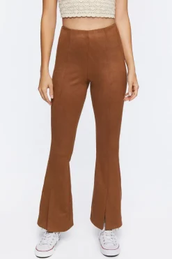 Faux Suede Split-Hem Pants