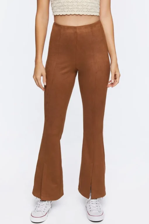 Faux Suede Split-Hem Pants