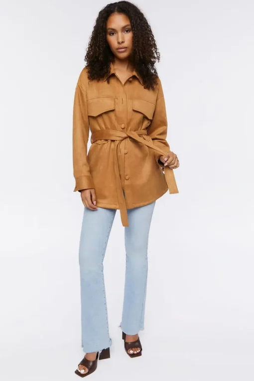 Faux Suede Trench Jacket