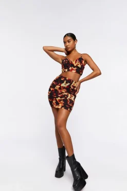 Flame Print Cropped Cami & Mini Skirt Set