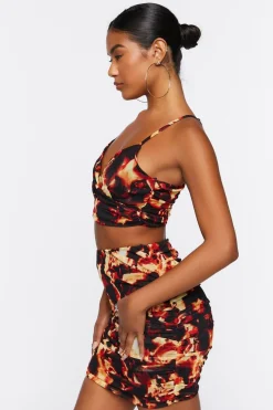 Flame Print Cropped Cami & Mini Skirt Set