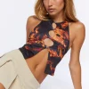 Flame Print Cutout Crop Top