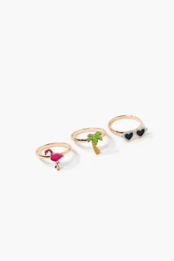 Flamingo & Palm Tree Ring Set