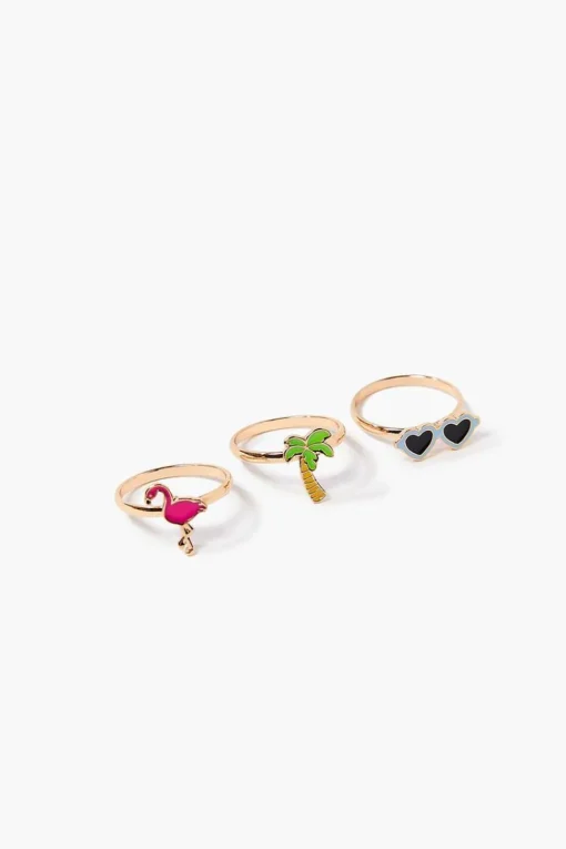 Flamingo & Palm Tree Ring Set