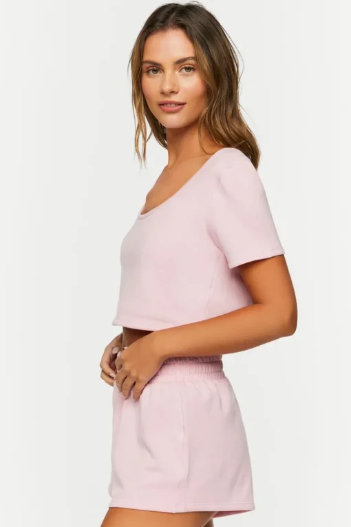Fleece Crop Top & Shorts Pajama Set
