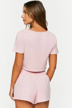 Fleece Crop Top & Shorts Pajama Set