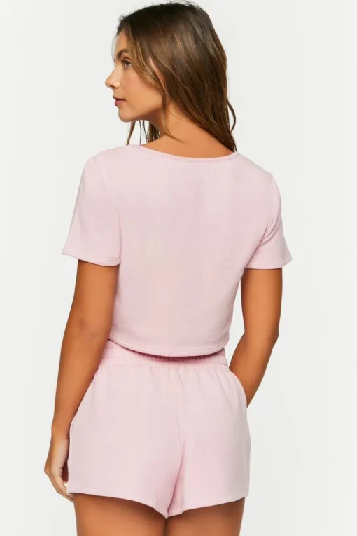 Fleece Crop Top & Shorts Pajama Set
