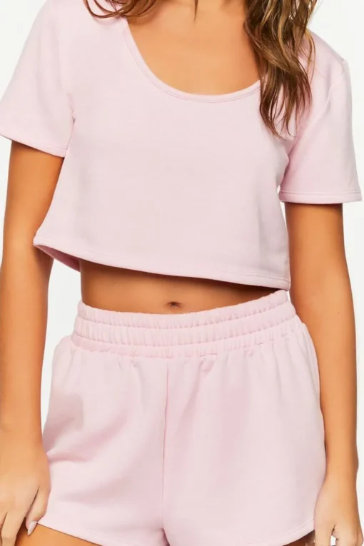 Fleece Crop Top & Shorts Pajama Set