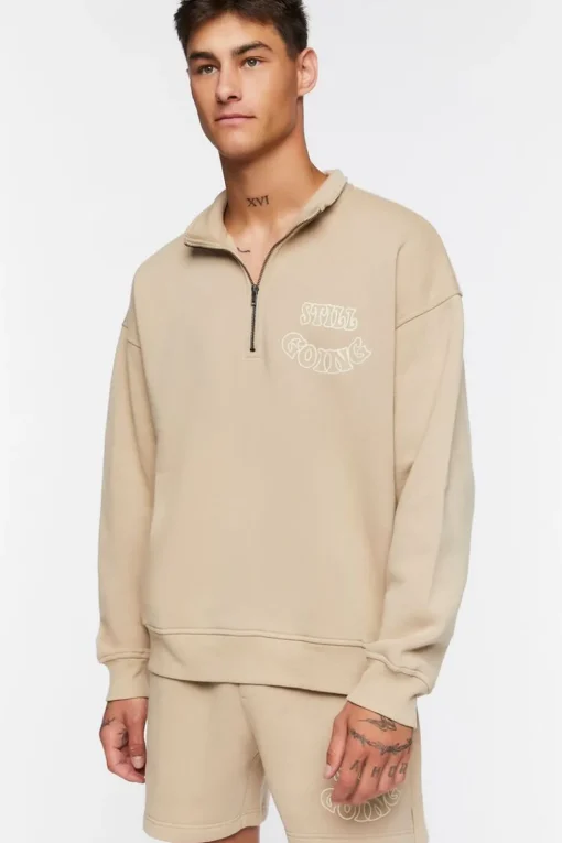 Flocked Still Going Graphic Half-Zip Pullover