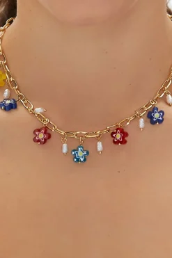 Floral & Faux Pearl Chain Necklace