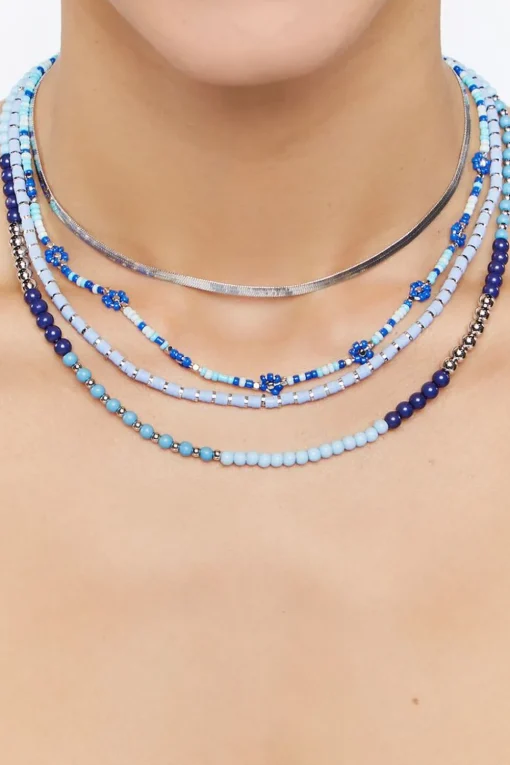 Floral Beaded Layered Necklace Set