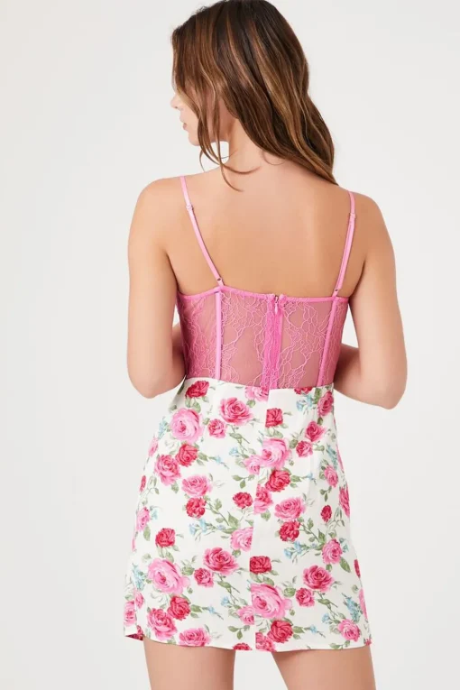 Floral Bustier Combo Wrap Dress