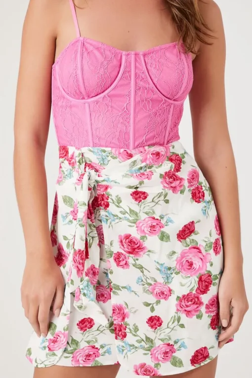 Floral Bustier Combo Wrap Dress
