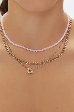 Floral Charm Layered Necklace Set