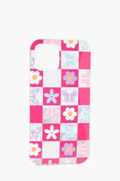 Floral Checkered Case For Iphone 12