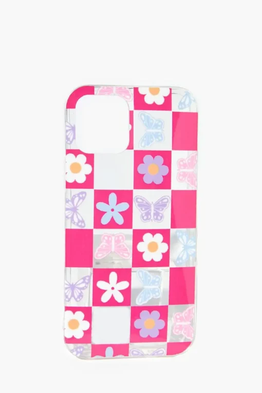 Floral Checkered Case For Iphone 12