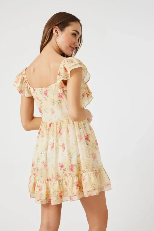 Floral Chiffon Flounce Mini Dress
