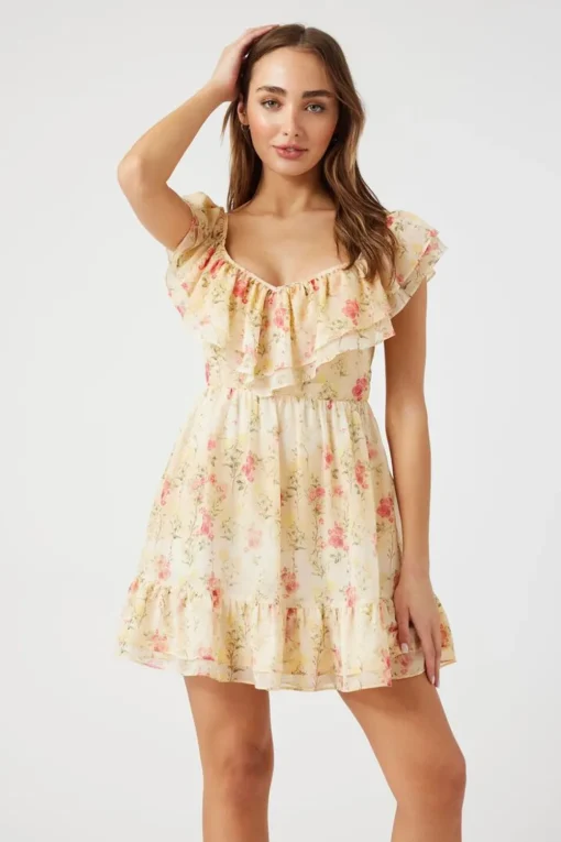 Floral Chiffon Flounce Mini Dress