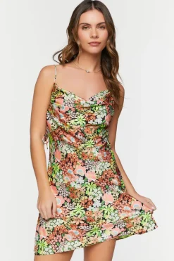 Floral Cowl Drawstring Cami Dress