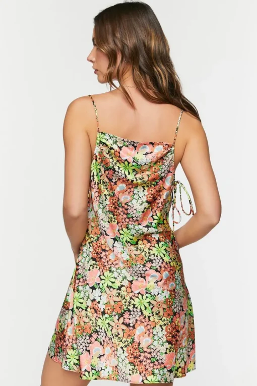 Floral Cowl Drawstring Cami Dress
