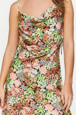 Floral Cowl Drawstring Cami Dress