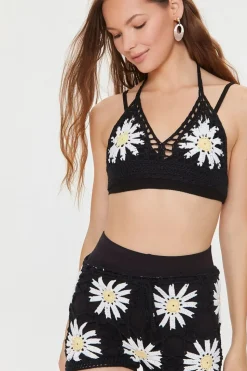 Floral Crochet Halter Cami & Shorts Set