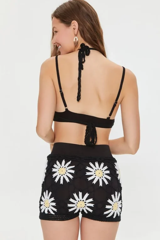 Floral Crochet Halter Cami & Shorts Set