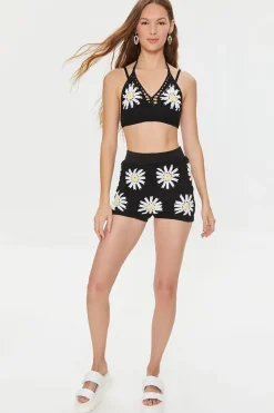 Floral Crochet Halter Cami & Shorts Set