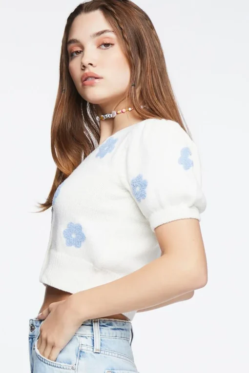 Floral Cropped Cardigan Sweater